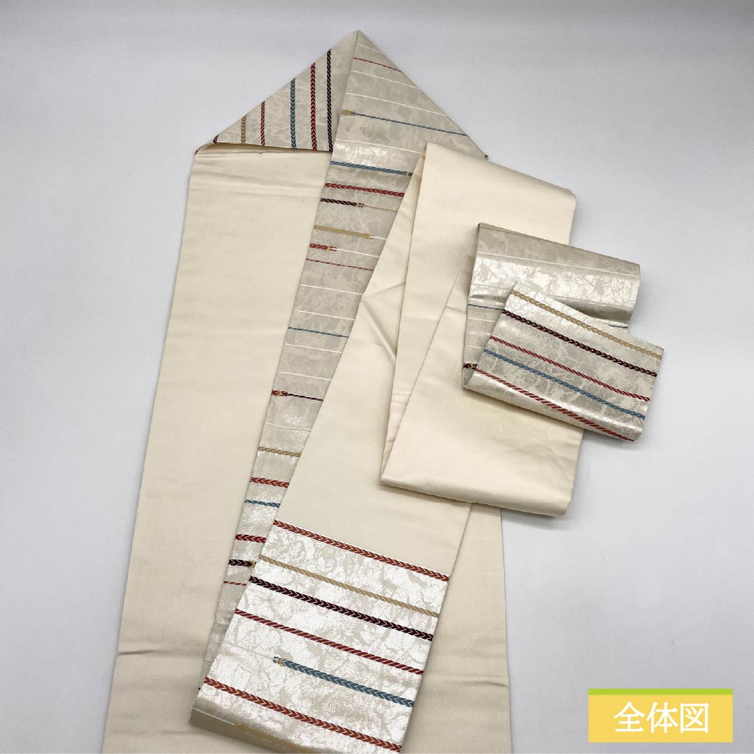 Nagoya Obi, Pure Silk, S-Rank, Braided Pattern, Nishijin Weave, Dried Foil, Length 358cm, Six-Ply, Casual, Silver, 1124010142322, Nagoya Style