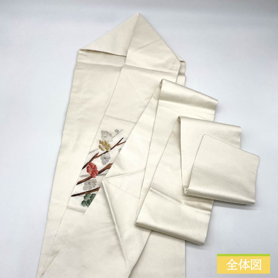 名古屋帯 正絹 Aランク 山茶花 西陣織 紬地 帯丈363cm ポイント柄 カジュアル 白系 1124010153311 名古屋仕立て