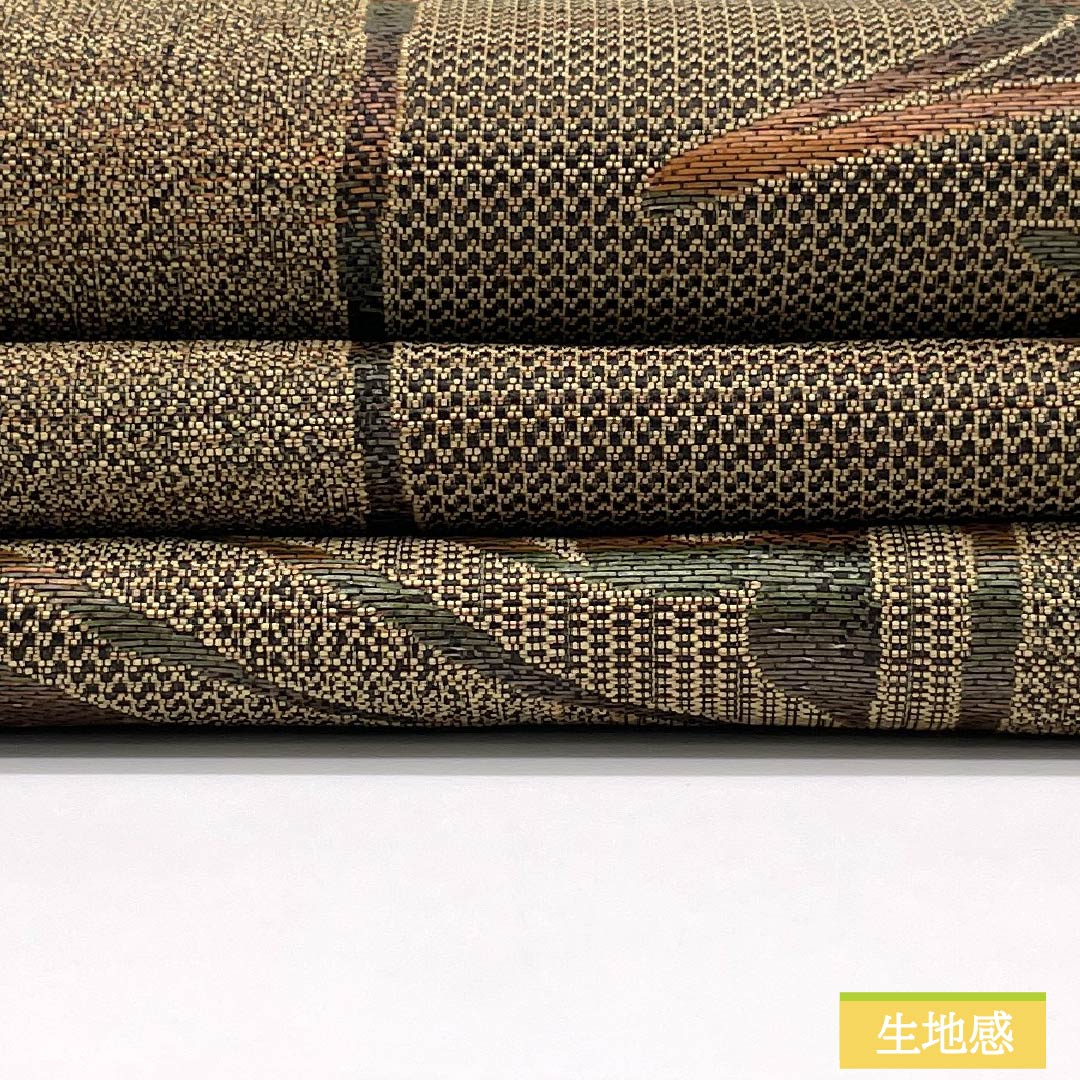 Nagoya Obi, Pure Silk, A-Rank, Abstract Pattern, Nishijin-ori, Length 351cm, Six-Ply, Casual, Brown, 1124010133314, Pine Needle Pattern