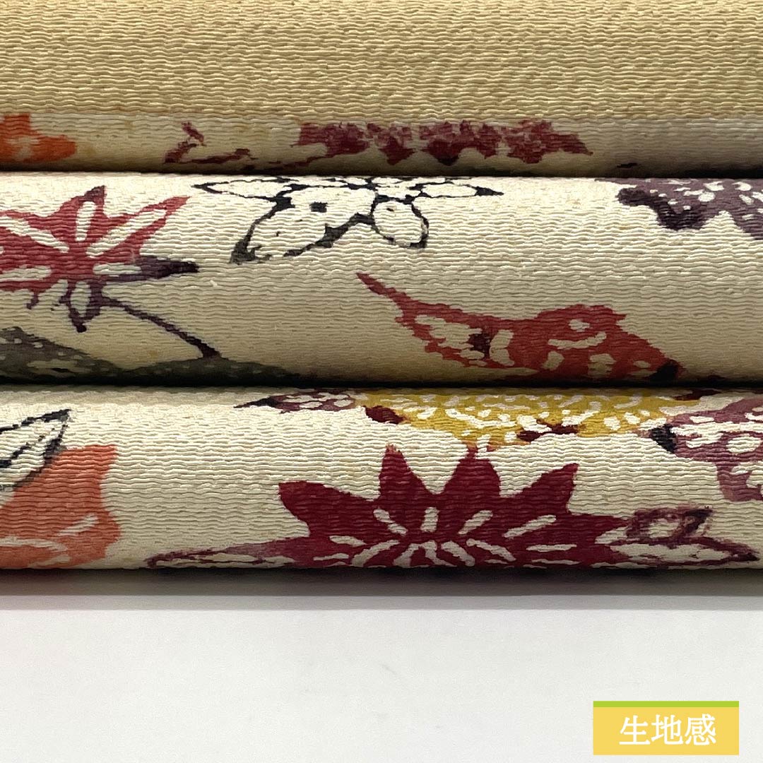 名古屋帯 正絹 Bランク 乳白色(にゅうはくしょく) 京紅型 染め帯 吉祥文様 帯丈402cm 六通 カジュアル クリーム系 1124009924415 松葉仕立て