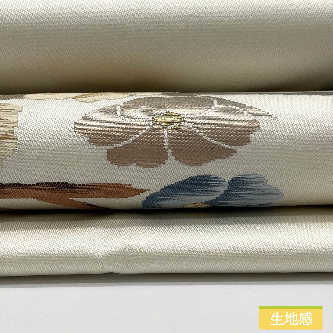 名古屋帯 正絹 Aランク 山茶花 西陣織 紬地 帯丈363cm ポイント柄 カジュアル 白系 1124010153311 名古屋仕立て