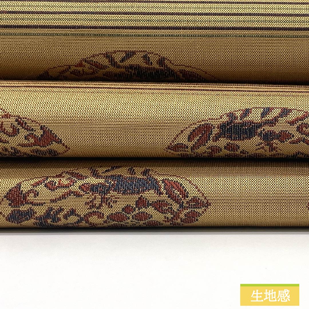 名古屋帯 正絹 Sランク 薄柑子色(うすこうじいろ) 紹巴織 正倉院文様 帯丈350cm 全通 カジュアル 黄系 1124010002323 名古屋仕立て