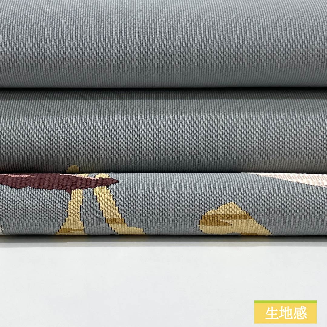 名古屋帯 正絹 Sランク 灰青色(はいあおいろ) 綴れ織 抽象花模様 帯丈356cm ポイント柄 セミフォーマル グレー系 1124010362322 松葉仕立て