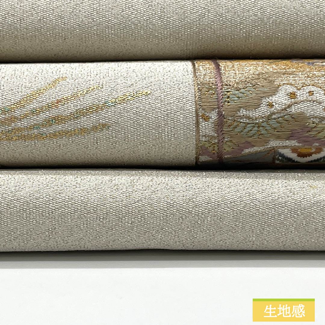 名古屋帯 正絹 Aランク 貝桶 綴れ織 刺繍 帯丈371cm ポイント柄 セミフォーマル 銀系 1124010293322 名古屋仕立て