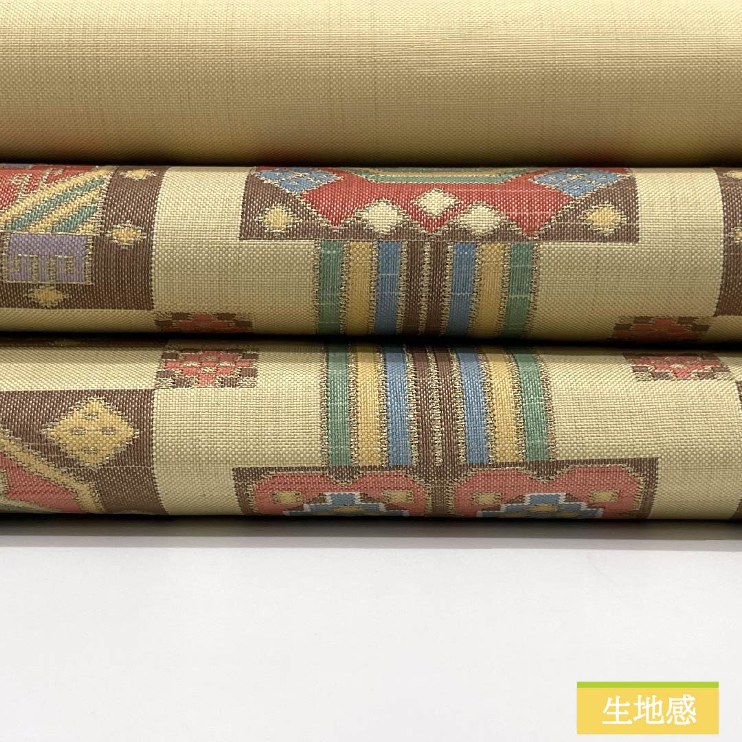 名古屋帯 正絹 Sランク 密陀僧色(みつだそういろ) 西陣織 幾何学模様 帯丈369cm ポイント柄 カジュアル 黄系 1124010412323 名古屋仕立て