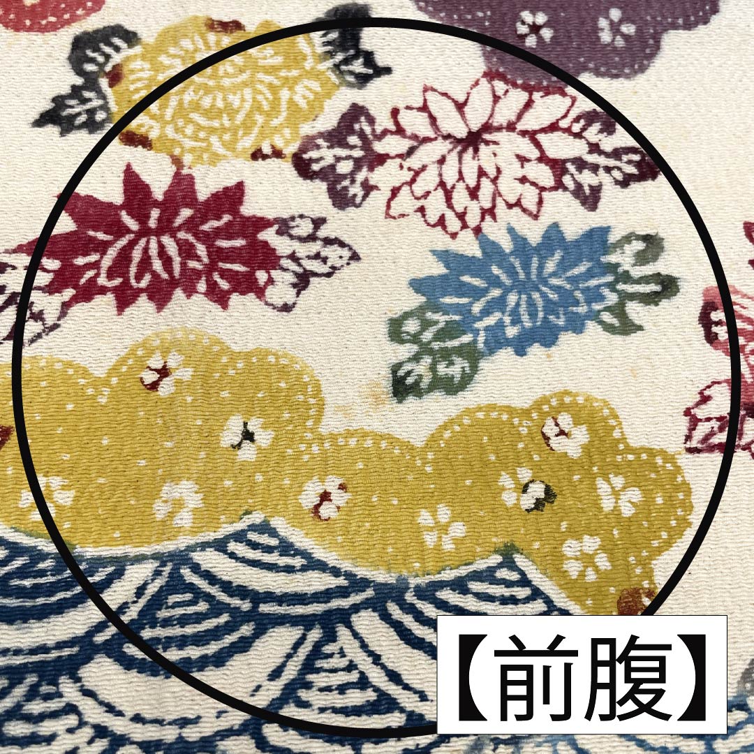 名古屋帯 正絹 Bランク 乳白色(にゅうはくしょく) 京紅型 染め帯 吉祥文様 帯丈402cm 六通 カジュアル クリーム系 1124009924415 松葉仕立て