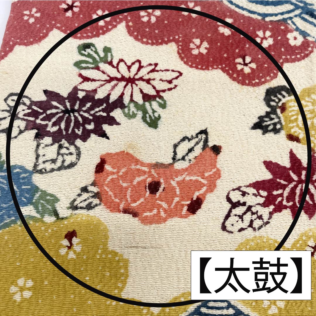 名古屋帯 正絹 Bランク 乳白色(にゅうはくしょく) 京紅型 染め帯 吉祥文様 帯丈402cm 六通 カジュアル クリーム系 1124009924415 松葉仕立て