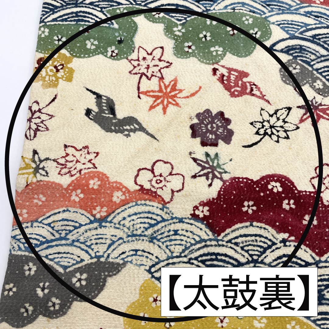 名古屋帯 正絹 Bランク 乳白色(にゅうはくしょく) 京紅型 染め帯 吉祥文様 帯丈402cm 六通 カジュアル クリーム系 1124009924415 松葉仕立て