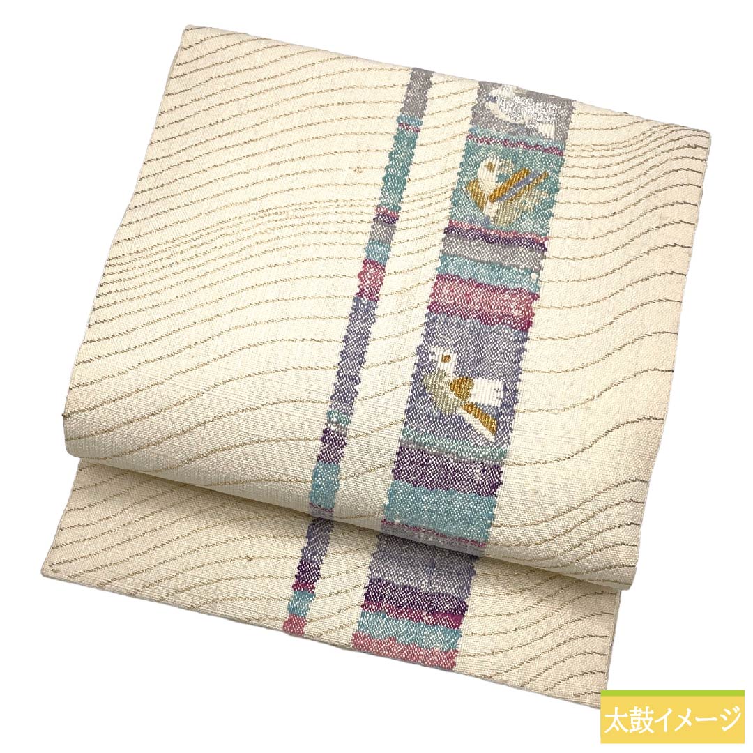 リサイクル着物】名古屋帯 正絹 Sランク 松葉仕立て 乳白色（にゅう