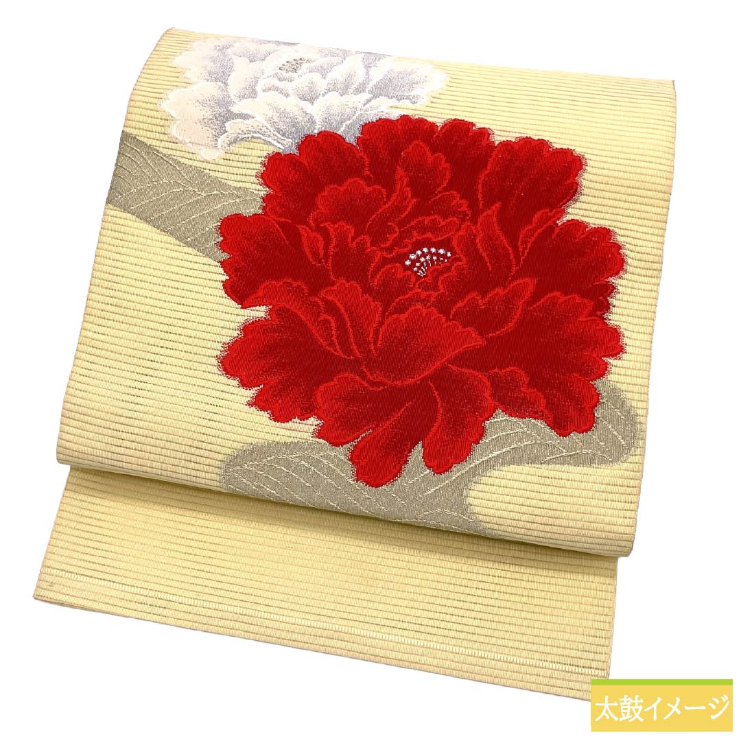名古屋帯 正絹 Aランク 名古屋仕立て 淡黄色(たんこうしょく) 夏帯 花柄 帯丈353cm ポイント柄 セミフォーマル 黄系 1124013043315
