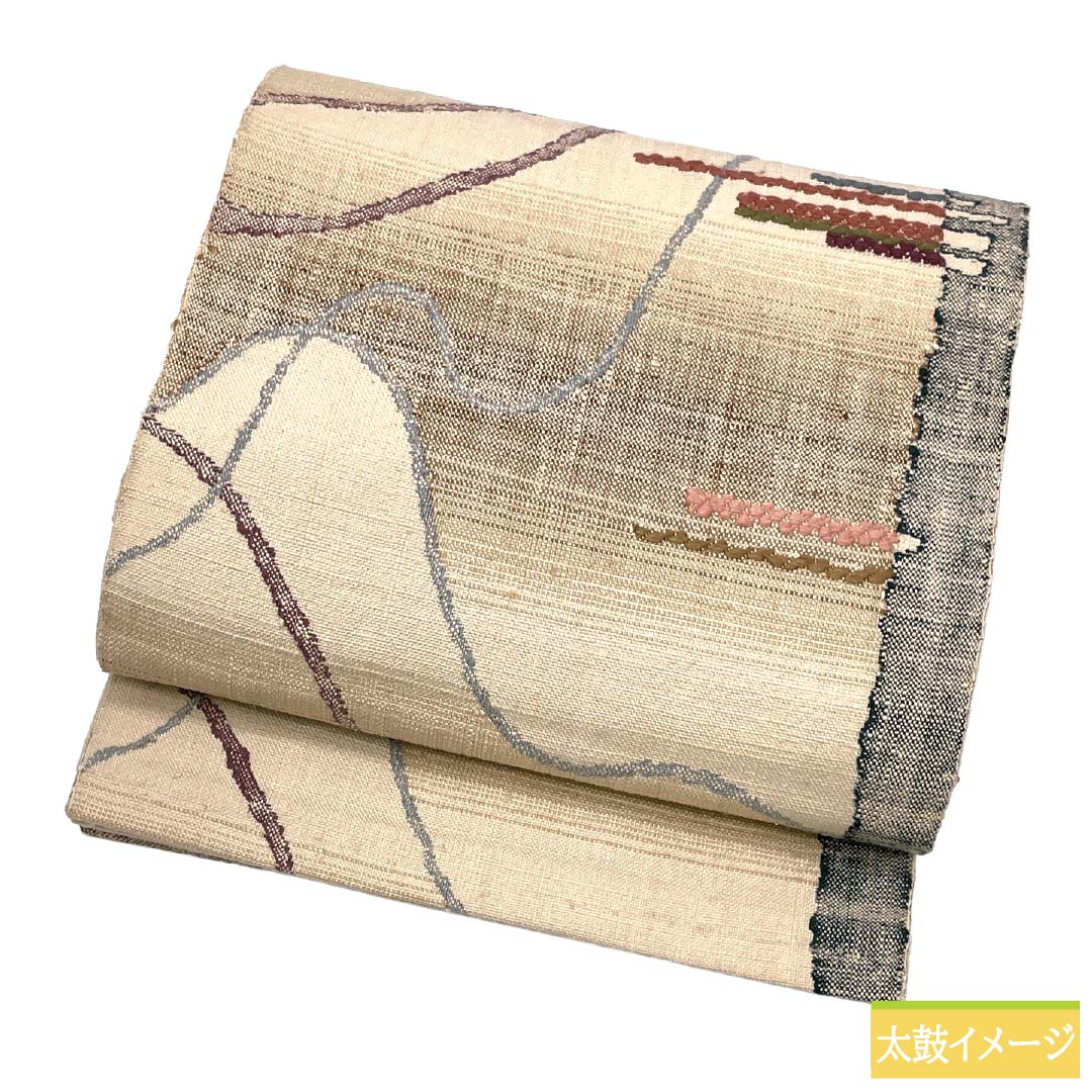 リサイクル着物】名古屋帯 正絹 Aランク 松葉仕立て 生成り色（きなり 