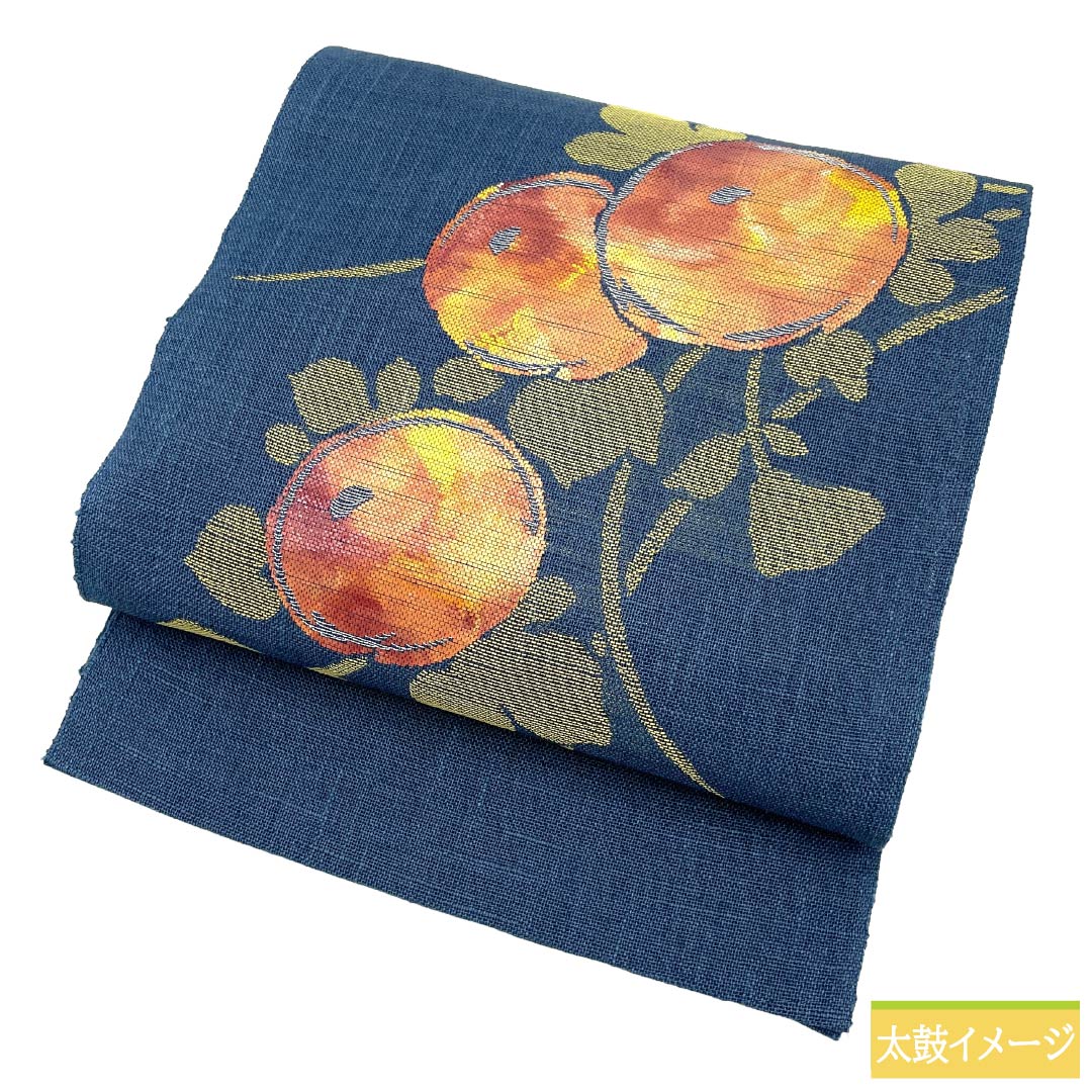 名古屋帯 正絹 Sランク 松葉仕立て 伯林青色(べれんすいろ) 夏帯 植物柄 帯丈358cm ポイント柄 カジュアル 紺系 1124012902318
