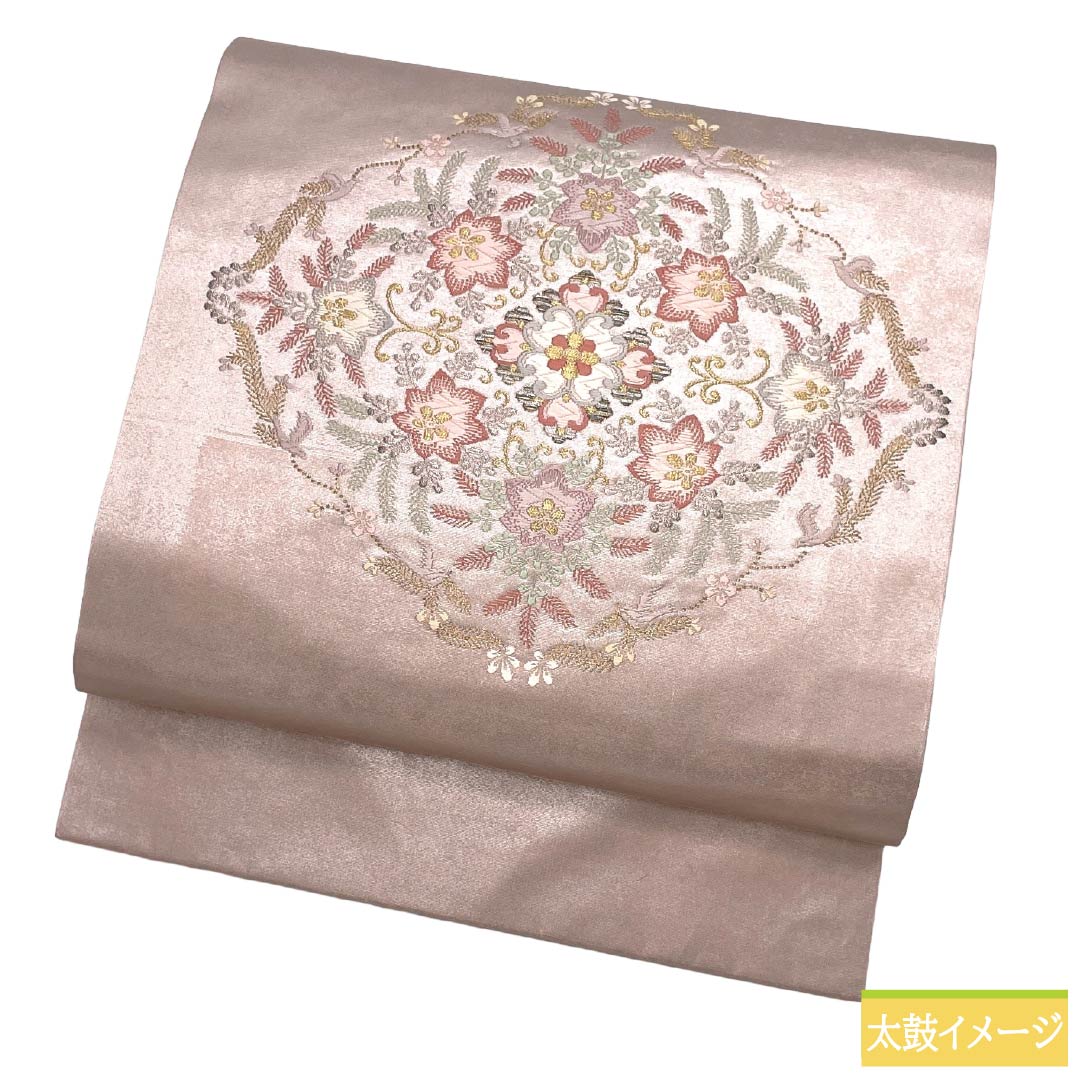 名古屋帯 正絹 Aランク 名古屋仕立て 桜色(さくらいろ) 古典柄 花柄 帯丈361cm ポイント柄 セミフォーマル ピンク系 1124012703313