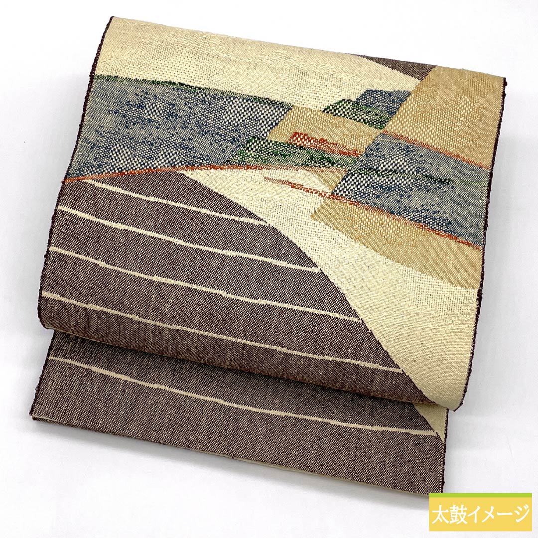 名古屋帯 正絹 Sランク 焦色(こがれいろ) 抽象柄 帯丈355cm 六通 カジュアル 茶系 1124011542314 松葉仕立て