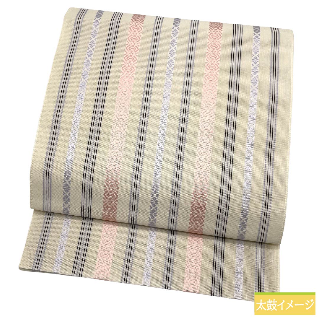 (新品)名古屋帯 正絹 NEWランク 松葉仕立て 練色(ねりいろ) 本場筑前博多織 八寸なごや帯 献上柄 帯丈361cm 全通 カジュアル ベージュ系 1124014201325