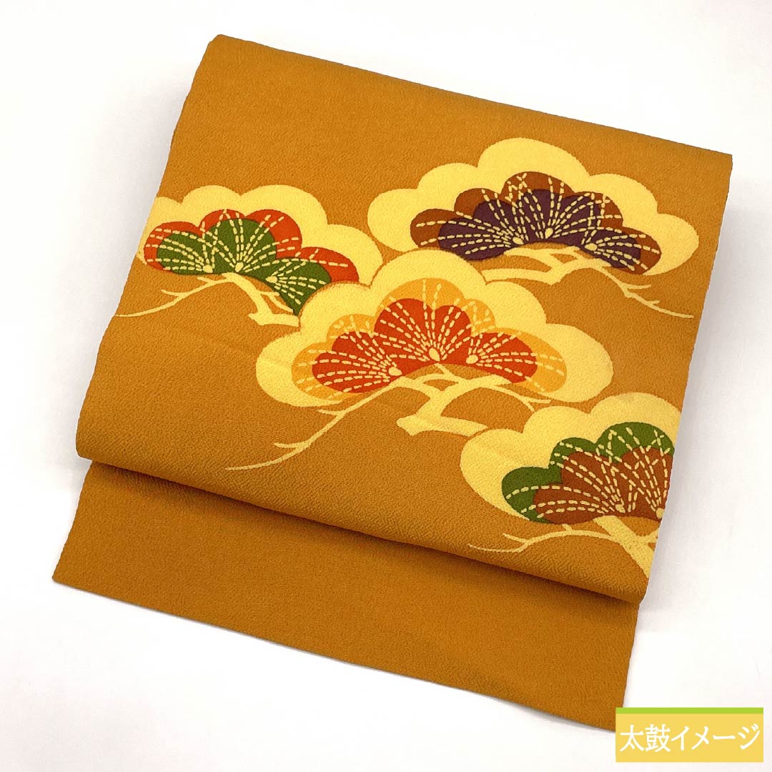 名古屋帯 正絹 Aランク 濃朽葉色(こいくちばいろ) 型染 ちりめん地 帯丈350cm ポイント柄 カジュアル 橙系 1124011523326 名古屋仕立て