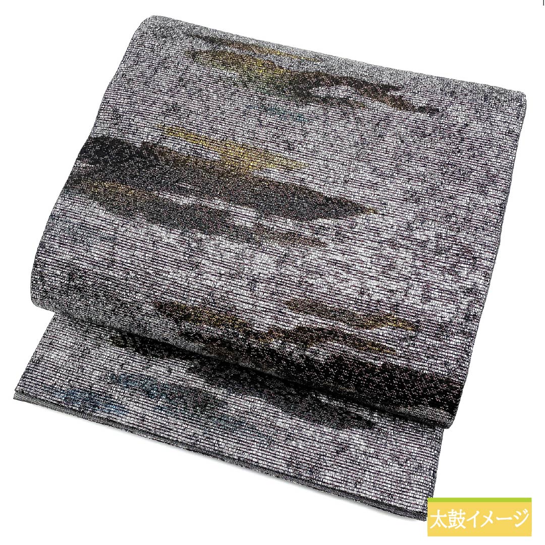 袋帯 正絹 銀色(ぎんいろ) 西陣織 引箔 雲取 しちく 帯丈436cm Aランク 六通 セミフォーマル 銀系 1123012943322