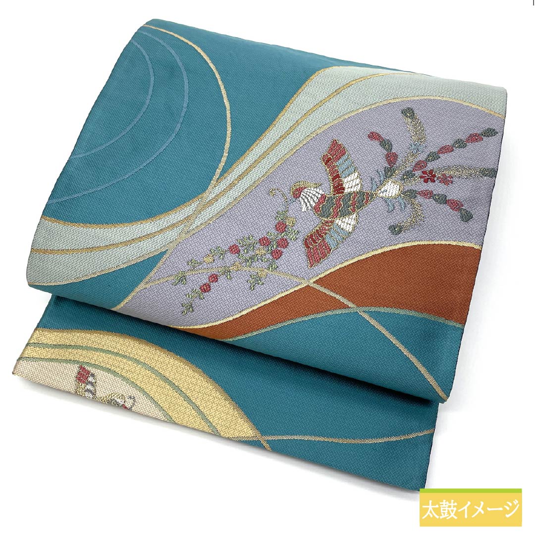 袋帯 正絹 浅葱色(あさぎいろ) 西陣織 千祥庵 鳳凰 帯丈434cm Aランク 六通 セミフォーマル 水色系 1123012733324
