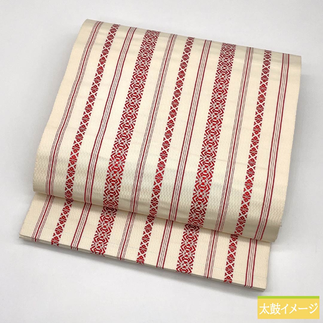 名古屋帯 正絹 Sランク 乳白色(にゅうはくしょく) 博多織 献上柄 帯丈362cm 全通 カジュアル 白系 1124011442311 松葉仕立て