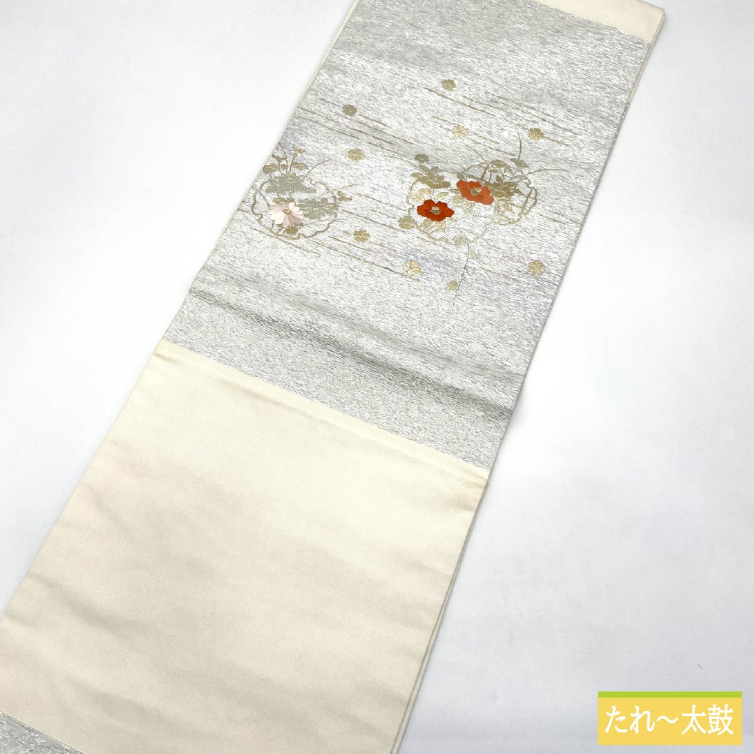 名古屋帯 正絹 Aランク 乳白色(にゅうはくしょく) 刺繍 古典柄 帯丈363cm ポイント柄 セミフォーマル 白系 1124011383311 名古屋仕立て