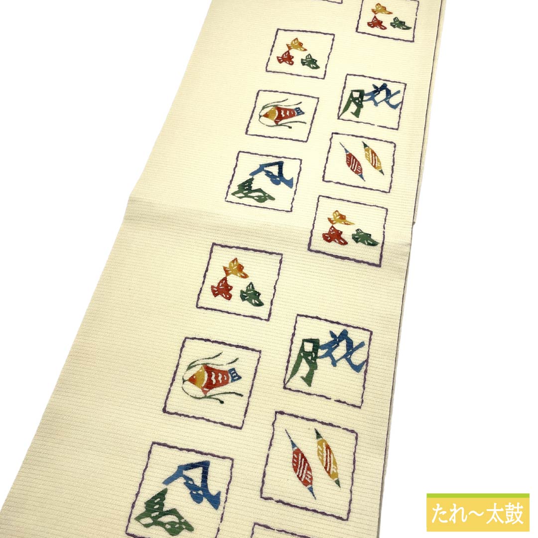 名古屋帯 正絹 Aランク 名古屋仕立て 乳白色(にゅうはくしょく) 古典柄 花鳥風月 型染 帯丈376cm ポイント柄 カジュアル 白系 1124013443311