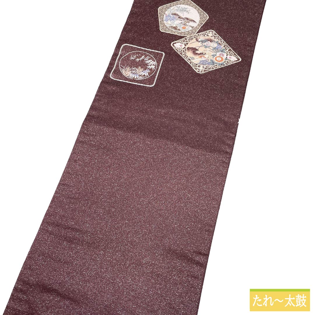 名古屋帯 正絹 Aランク 名古屋仕立て 至極色(しごくいろ) 古典柄 花柄 帯丈350cm ポイント柄 セミフォーマル 紫系 1124012713320