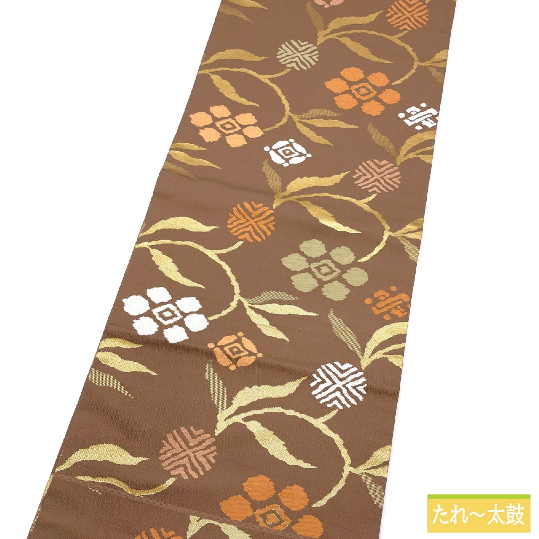 Nagoya obi, genuine silk, A rank, fawn color, classic pattern, obi length 360cm, rokutsu, semi-formal, brown, 1124011243314, open-ended tailoring