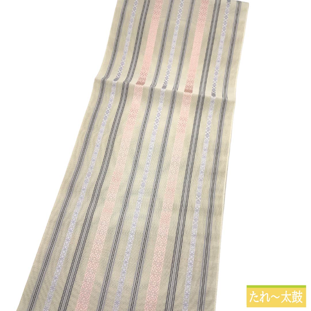 (新品)名古屋帯 正絹 NEWランク 松葉仕立て 練色(ねりいろ) 本場筑前博多織 八寸なごや帯 献上柄 帯丈361cm 全通 カジュアル ベージュ系 1124014201325