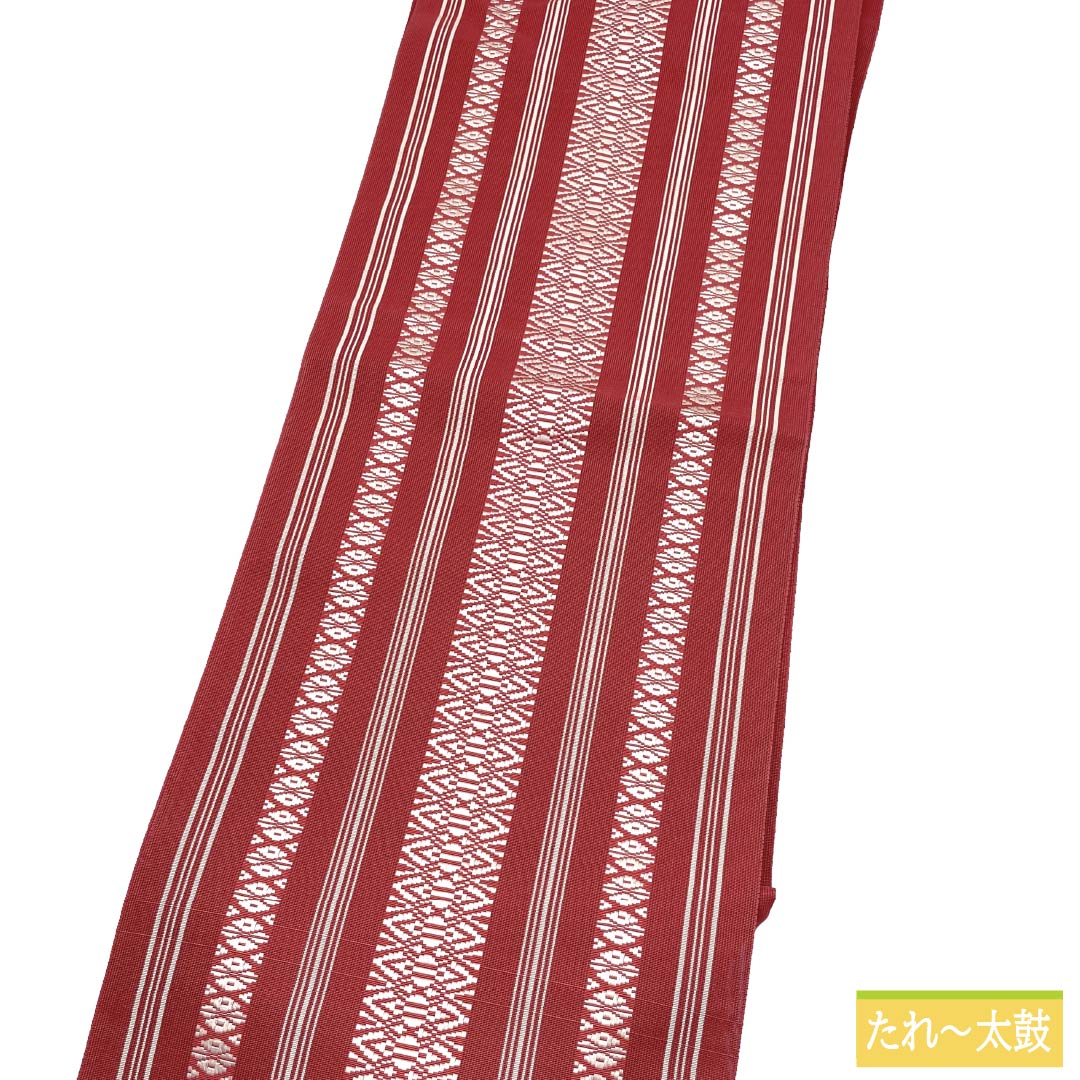 名古屋帯 正絹 Aランク 名古屋仕立て 祭紅色(さいこういろ) 夏帯 献上柄 帯丈355cm 全通 カジュアル 赤系 1124012943312