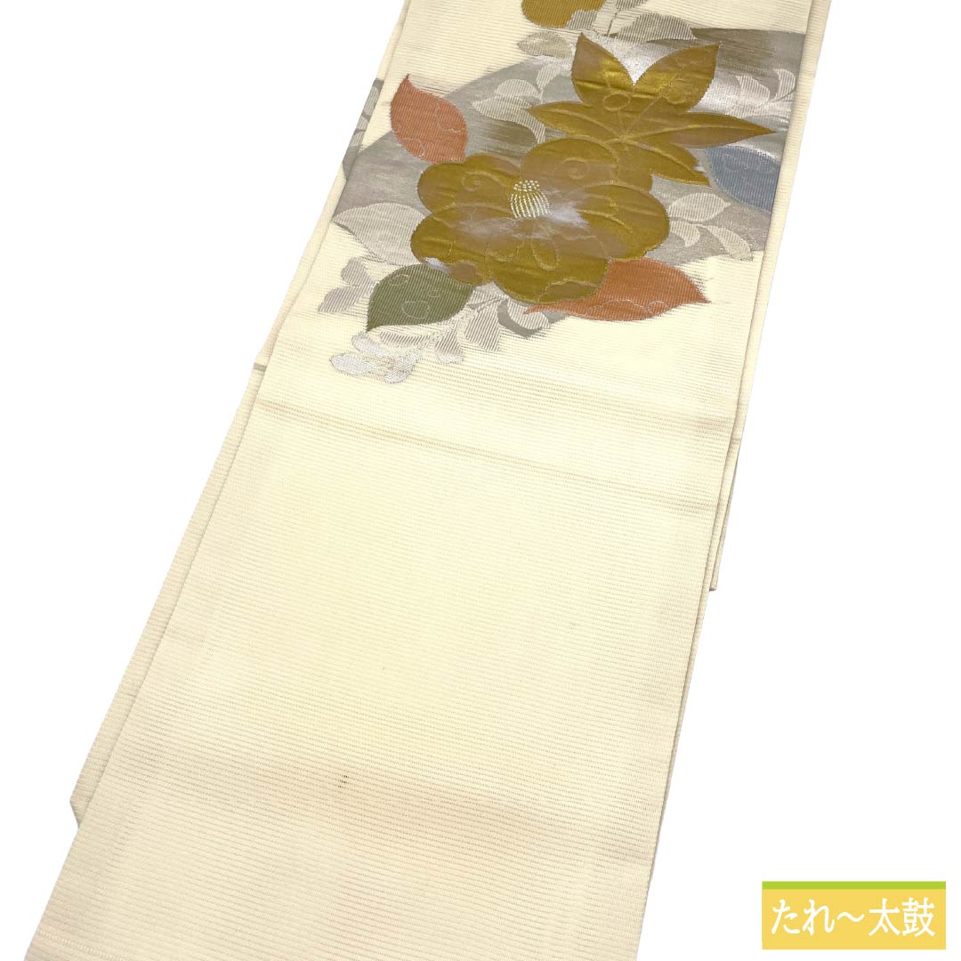 名古屋帯 正絹 Aランク 名古屋仕立て 乳白色(にゅうはくしょく) 夏帯 紅葉 花柄 帯丈371cm ポイント柄 セミフォーマル 白系 1124013013311