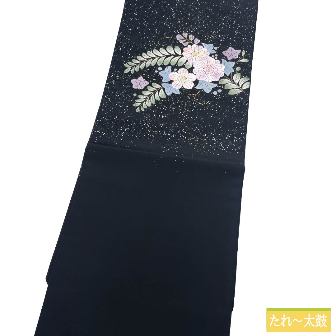 名古屋帯 ポリエステル Sランク 名古屋仕立て 辻ヶ花 染め帯 帯丈382cm ポイント柄 セミフォーマル 黒系 1124013732410