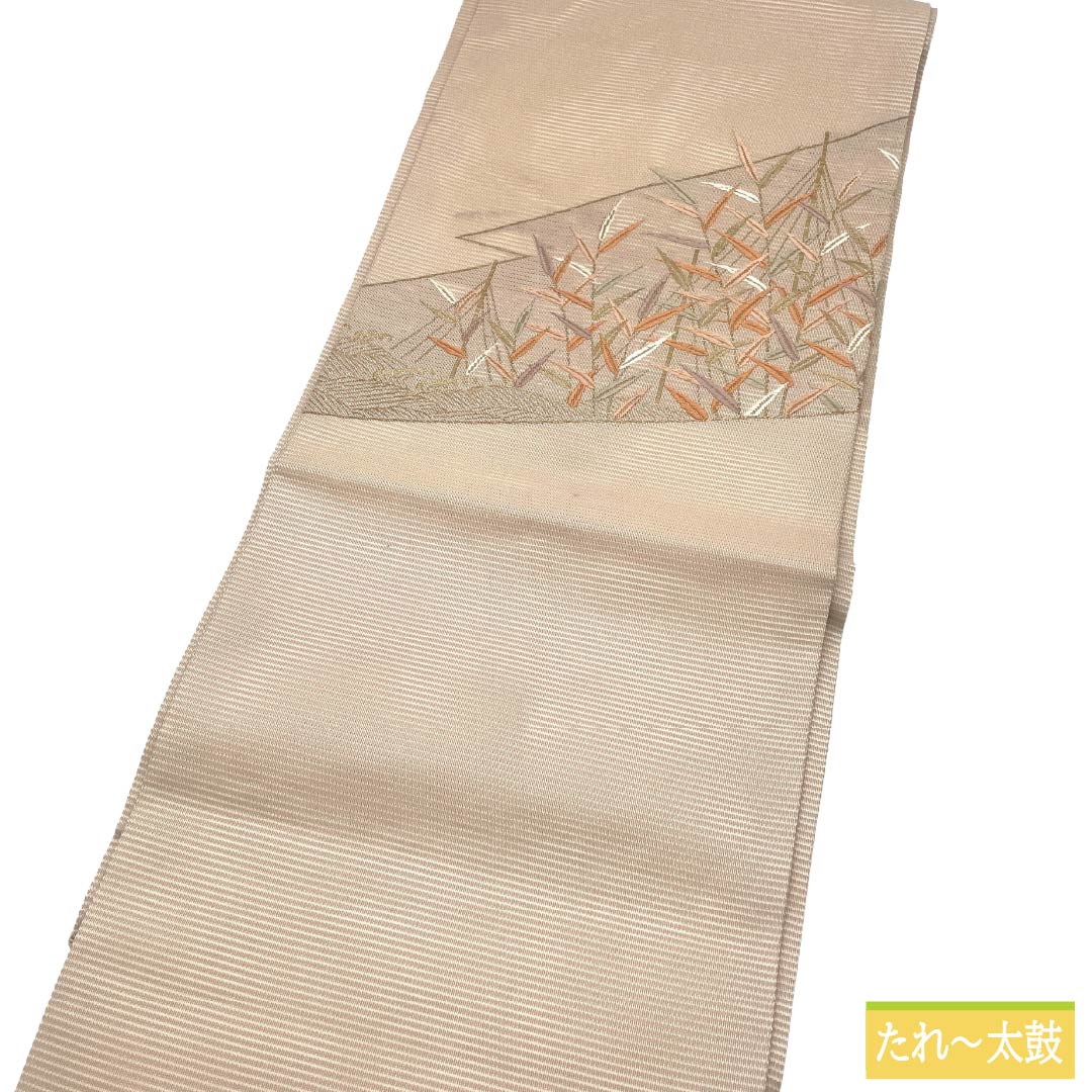 名古屋帯 正絹 Aランク 名古屋仕立て 砥粉色(とのこいろ) 植物柄 夏帯 帯丈368cm ポイント柄 セミフォーマル ベージュ系 1124013393325