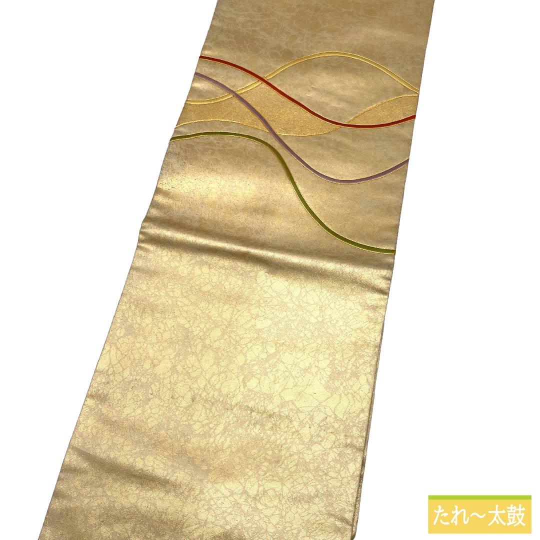 名古屋帯 正絹 Aランク 名古屋仕立て 金色(きんいろ) 古典柄 紐 ライン 帯丈355cm ポイント柄 セミフォーマル 金系 1124012723321