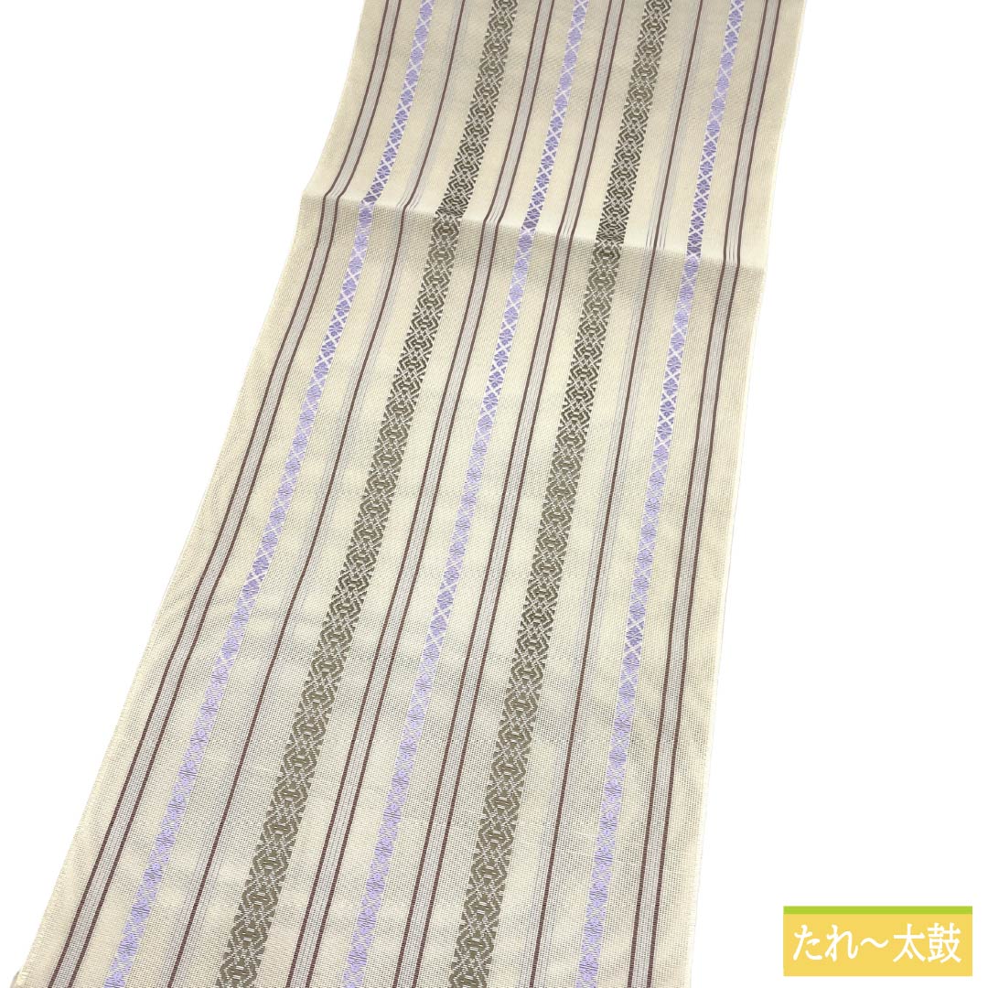 (新品)名古屋帯 正絹 NEWランク 松葉仕立て 練色(ねりいろ) 本場筑前博多織 八寸なごや帯 献上柄 帯丈371cm 全通 カジュアル ベージュ系 1124014161325