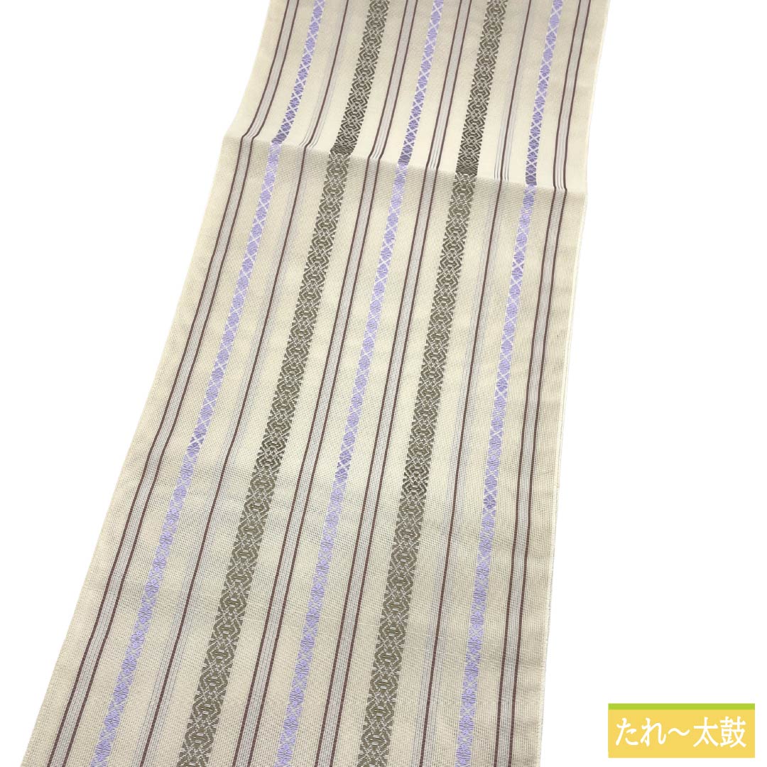 (新品)名古屋帯 正絹 NEWランク 松葉仕立て 練色(ねりいろ) 本場筑前博多織 八寸なごや帯 献上柄 帯丈373cm 全通 カジュアル ベージュ系 1124014211325