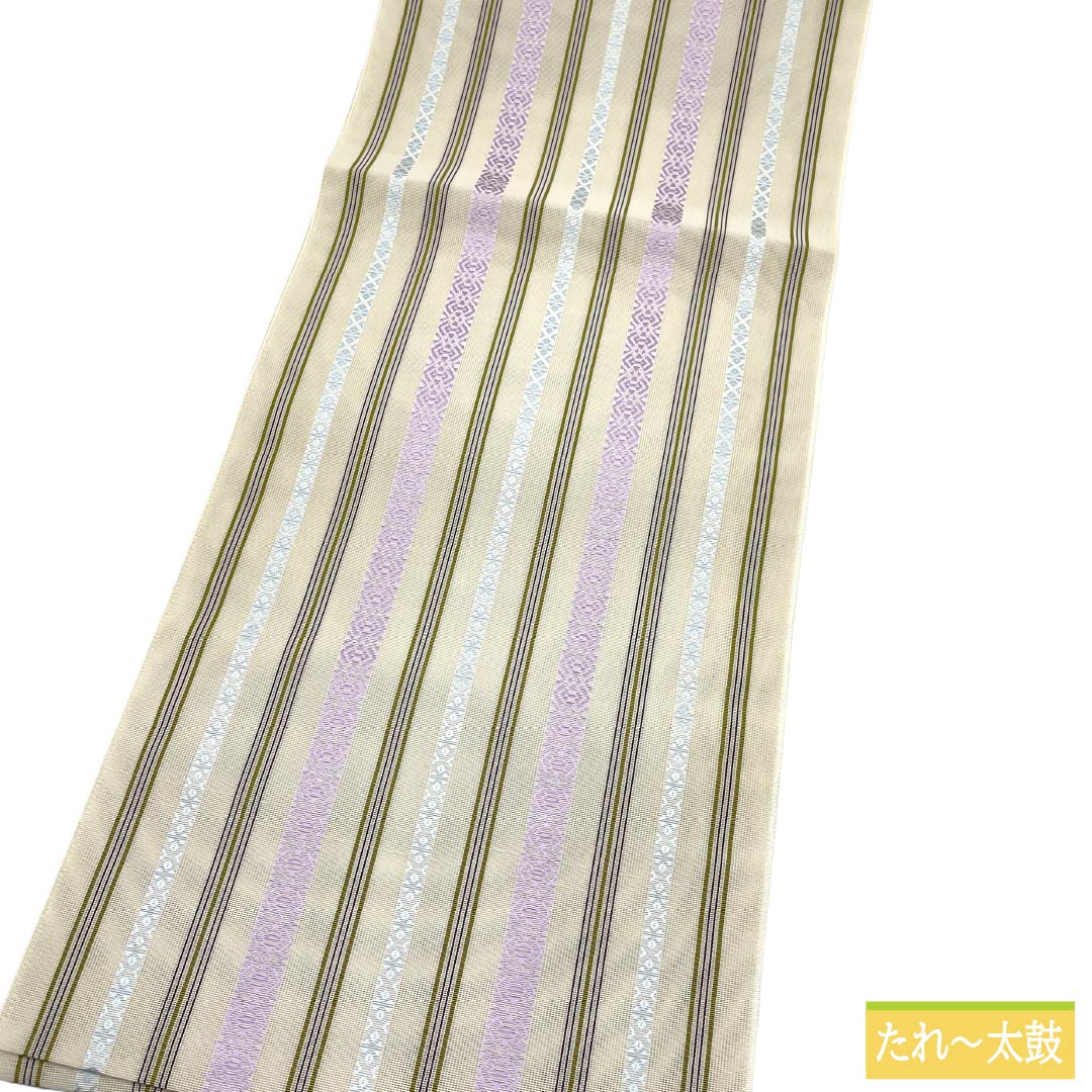 (新品)名古屋帯 正絹 NEWランク 松葉仕立て 練色(ねりいろ) 本場筑前博多織 八寸なごや帯 献上柄 帯丈373cm 全通 カジュアル ベージュ系 1124014151325