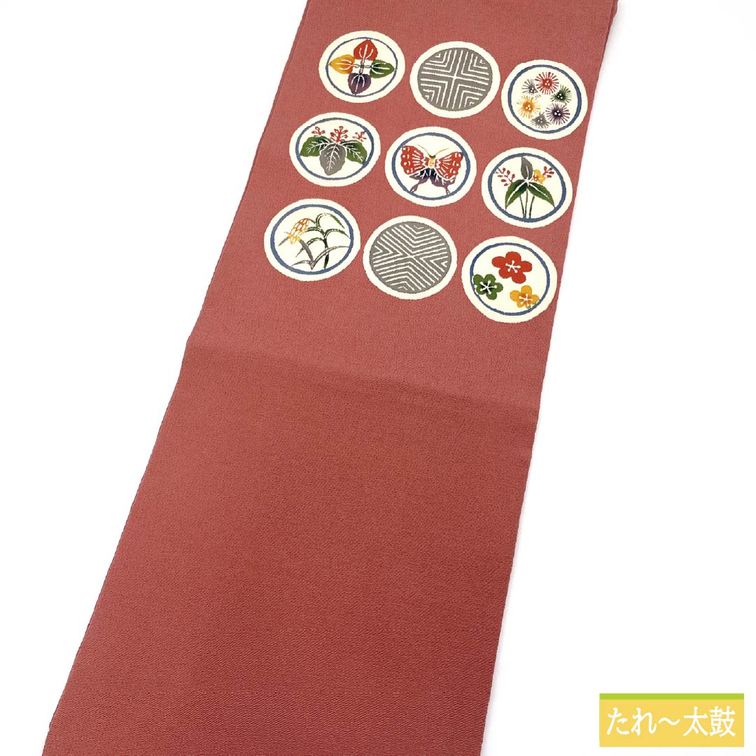 (京袋帯)名古屋帯 正絹 Aランク 蘇芳色(すおういろ) 京紅型 古典柄 ちりめん地 帯丈366cm ポイント柄 カジュアル ピンク系 1124011143313 名古屋仕立て