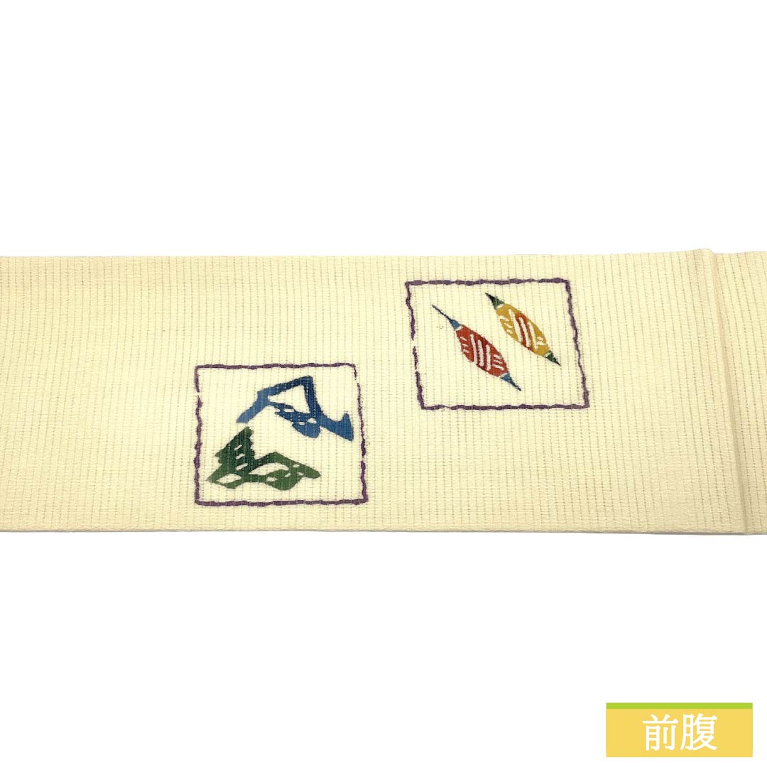 名古屋帯 正絹 Aランク 名古屋仕立て 乳白色(にゅうはくしょく) 古典柄 花鳥風月 型染 帯丈376cm ポイント柄 カジュアル 白系 1124013443311