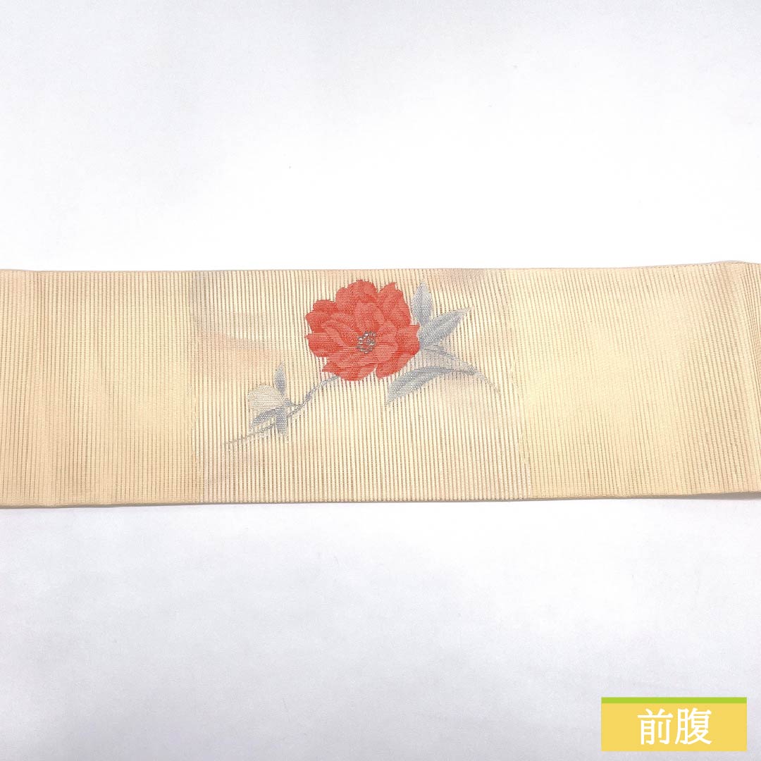 名古屋帯 正絹 Aランク 薄肉色(うすにくいろ) 夏帯 洋花 花柄 帯丈349cm ポイント柄 セミフォーマル クリーム系 1124011403315 名古屋仕立て