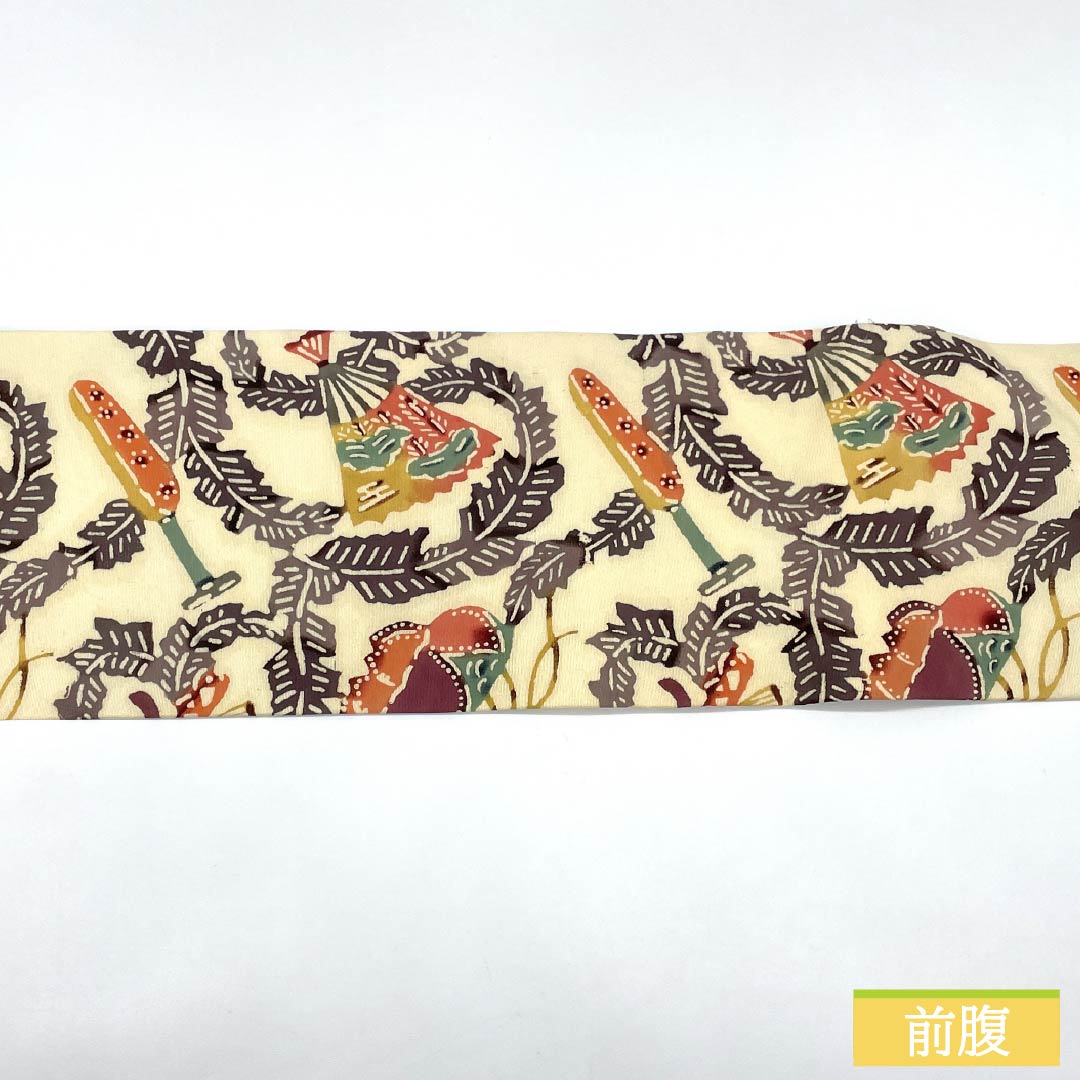 Nagoya obi, genuine silk, A rank, obana-iro (cream), Kyo-bingata botanical pattern, obi length 325cm, rokkaku, casual, cream system, 1124011253315, Nagoya tailoring