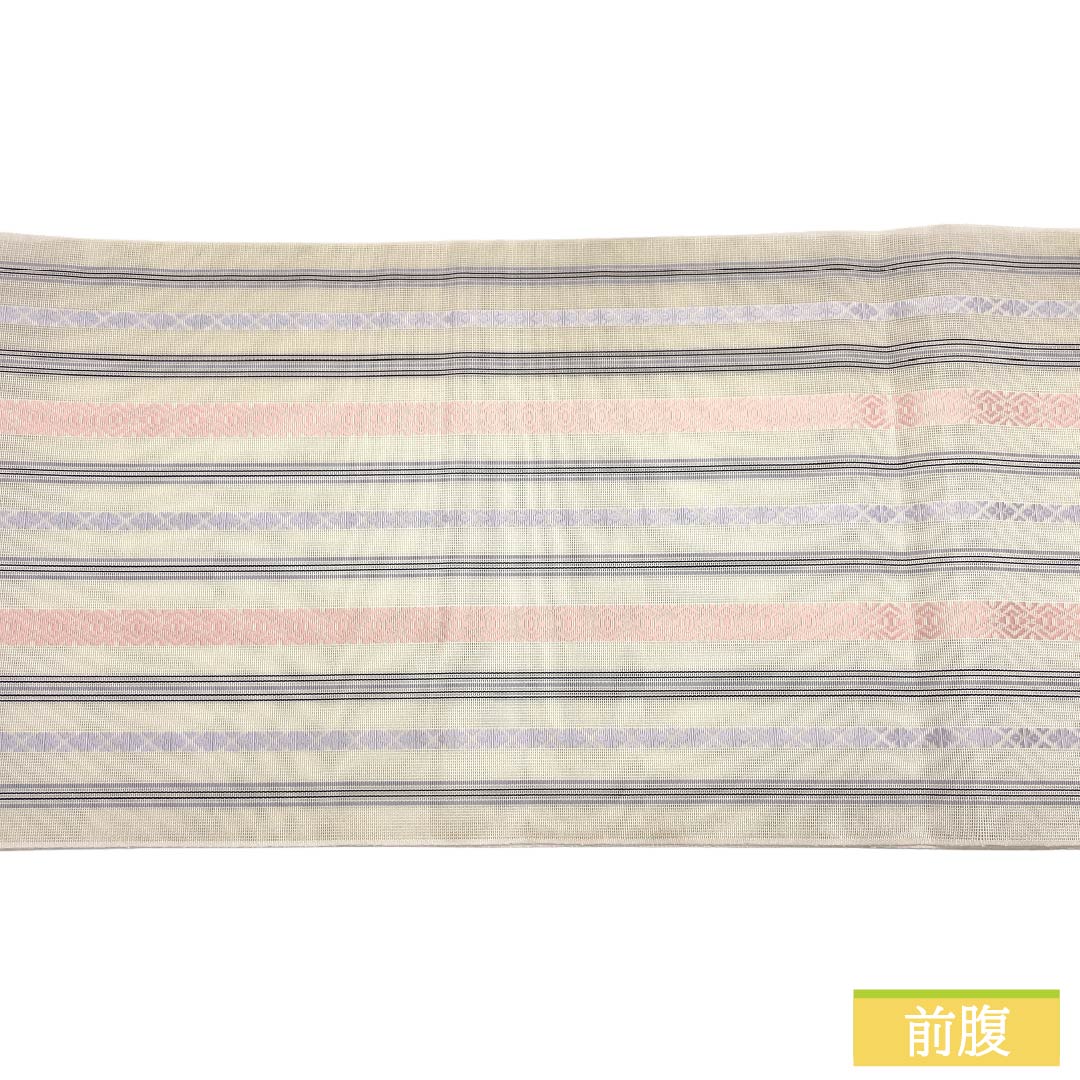 (新品)名古屋帯 正絹 NEWランク 松葉仕立て 象牙色(ぞうげいろ) 夏帯 博多織 献上柄 帯丈384cm 全通 カジュアル ベージュ系 1124013061425
