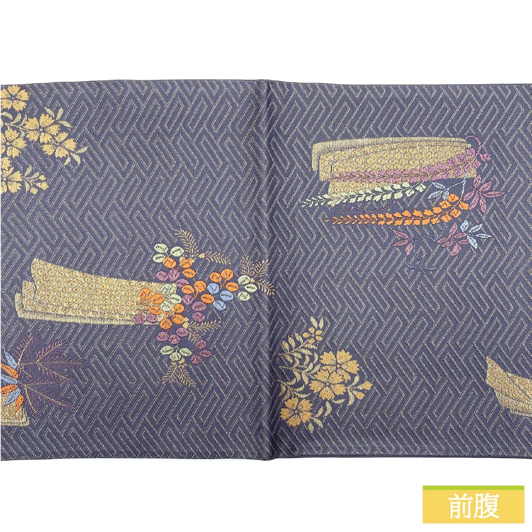 袋帯 正絹 鳩羽紫色(はとばむらさき)いろ 西陣織 秋草 藤 萩 帯丈424cm Sランク 六通 セミフォーマル 紫系 1123012902320