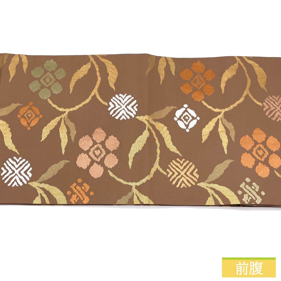 Nagoya obi, genuine silk, A rank, fawn color, classic pattern, obi length 360cm, rokutsu, semi-formal, brown, 1124011243314, open-ended tailoring