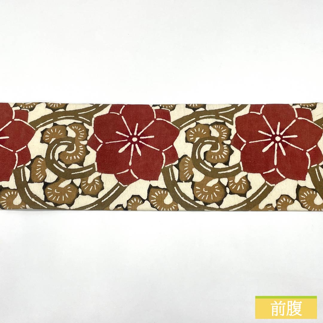 (京袋帯)名古屋帯 正絹 Aランク 丁子色(ちょうじいろ) 京紅型 花柄 古典柄 帯丈306cm 六通 カジュアル ベージュ系 1124011133325 名古屋仕立て