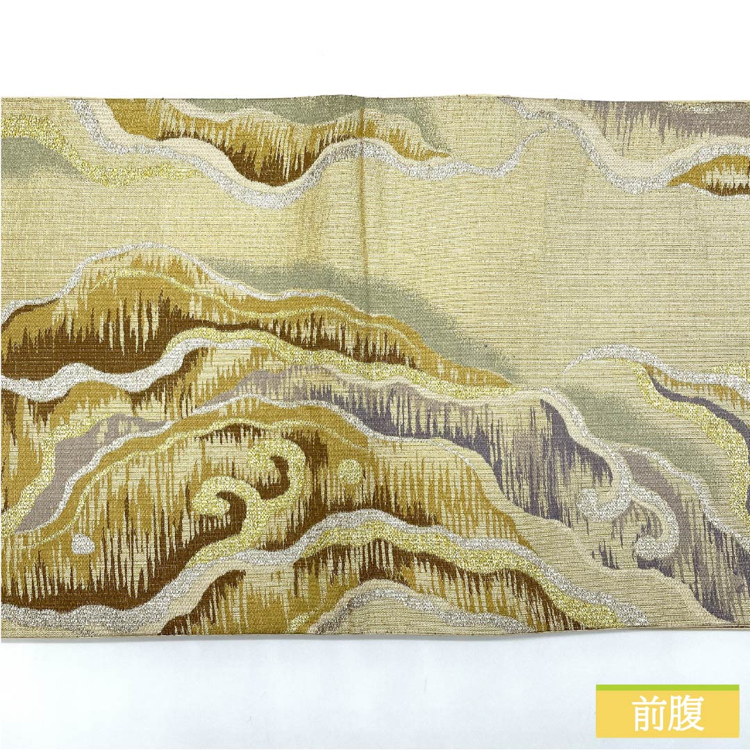 袋帯 正絹 金色(きんいろ) 西陣織 抽象模様 帯丈428cm Sランク 六通 セミフォーマル 金系 1123012932321