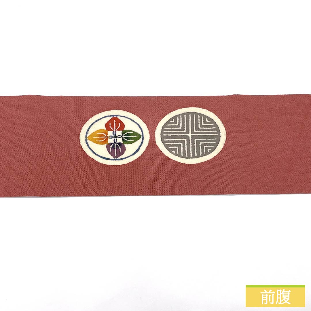 (京袋帯)名古屋帯 正絹 Aランク 蘇芳色(すおういろ) 京紅型 古典柄 ちりめん地 帯丈366cm ポイント柄 カジュアル ピンク系 1124011143313 名古屋仕立て