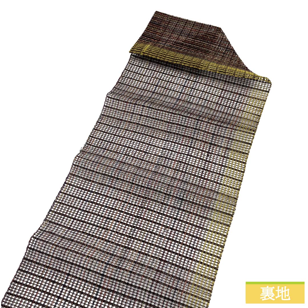 名古屋帯 正絹 Sランク 松葉仕立て 焦色(こがれいろ) 夏帯 菱つなぎ 帯丈366cm ポイント柄 カジュアル 茶系 1124012882314