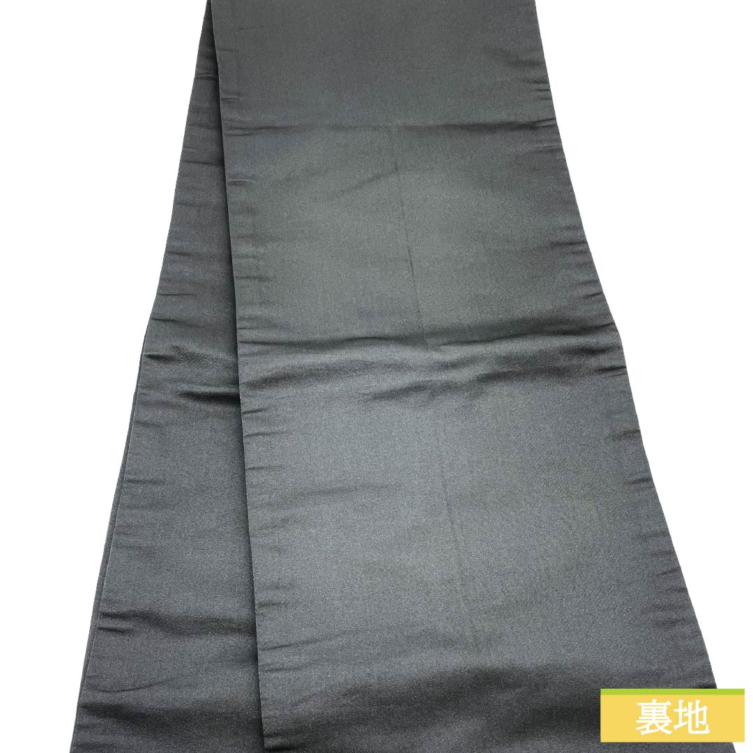 名古屋帯 ポリエステル Sランク 開き仕立て 蝶 市松 帯丈368cm 全通 カジュアル 黒系 1124013592310