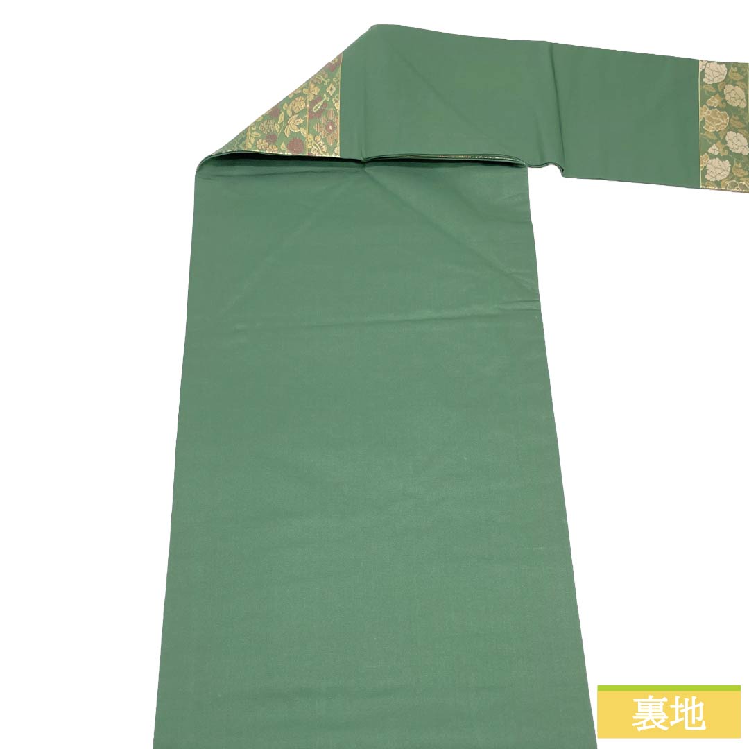 名古屋帯 正絹 Sランク 名古屋仕立て 緑青色(ろくしょういろ) 横段 古典柄 帯丈362cm ポイント柄 セミフォーマル 緑系 1124013542319