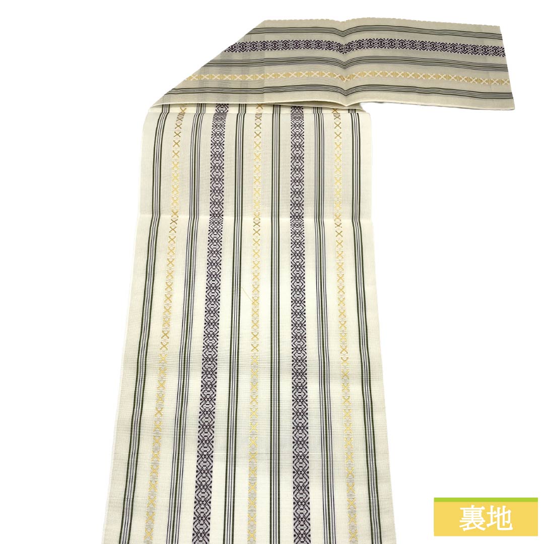 (新品)名古屋帯 正絹 NEWランク 松葉仕立て 練色(ねりいろ) 本場筑前博多織 八寸なごや帯 献上柄 帯丈376.5cm 全通 カジュアル ベージュ系 1124014171325